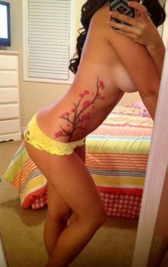 hot selfie topless tattoo girl