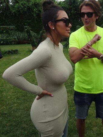 Kim Kardashian sexy boobs no bra blouse