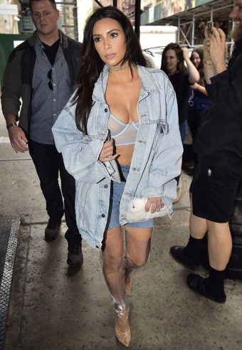Κim Κardashian sexy see-through and jean jacket
