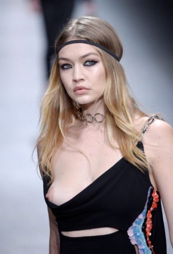 celebrity oops! Gigi Hadid boob slip on runway 3