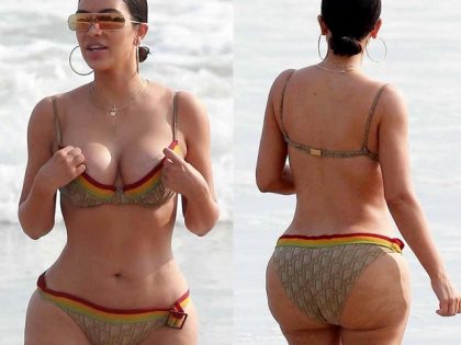 The body of Kim Kardashian without retouch in tiny bikini (14 photos)